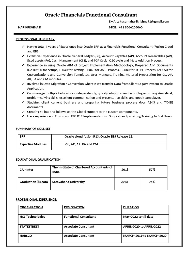Oracle Financials Consultant Profile | PDF | Cloud Computing | Oracle ...