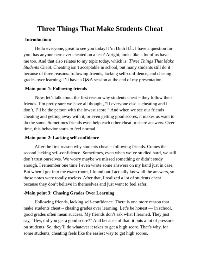 Reasons Students Cheat in School | PDF