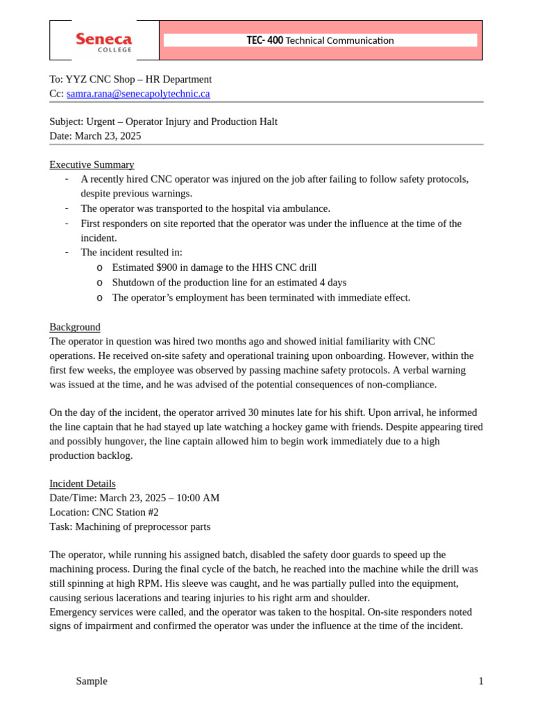 CNC Operator Injury Report and Actions | PDF