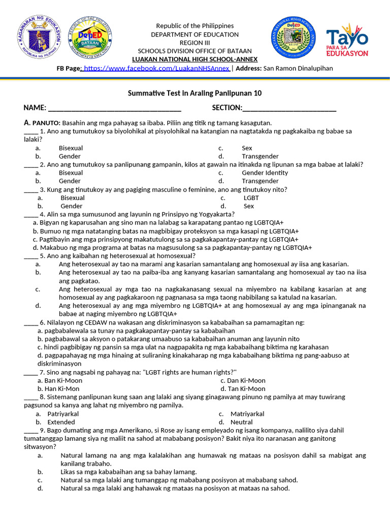 Ap10 q3 Summative | PDF