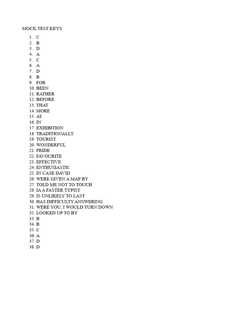 Mock Test Answer Key Guide | PDF