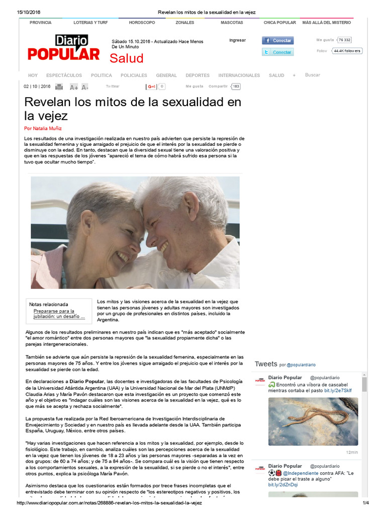 Revelan Los Mitos de La Sexualidad en La Vejez | PDF | Vejez | La ...