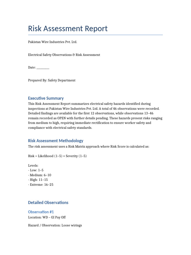 PWIL Risk Assessment Report 12 Details | PDF | Electrical Wiring | Risk