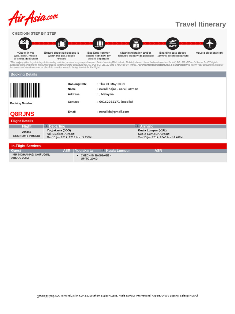 AirAsia Flight Itinerary Details | PDF | Aviation | Airlines