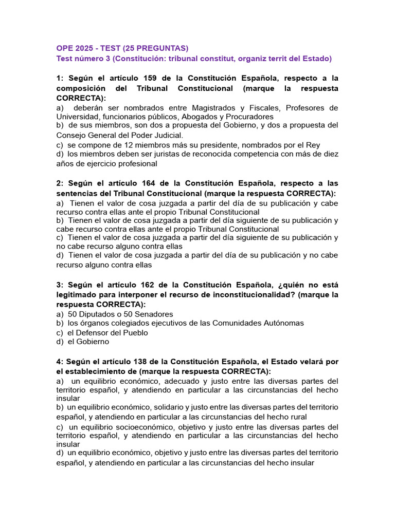 OPE25 MB Test25 n3 CE78 TCoyOrganizTerrit | PDF | Cortes Generales | España