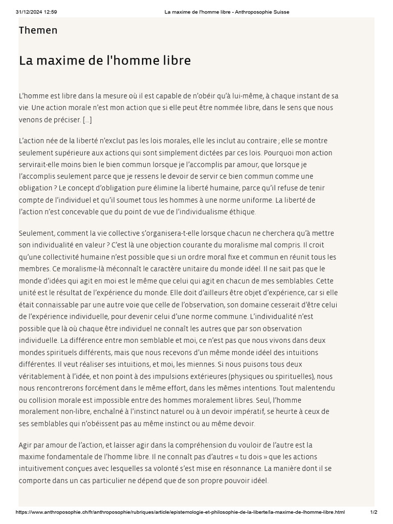 La Maxime de L'homme Libre - Anthroposophie Suisse | PDF | Liberté ...