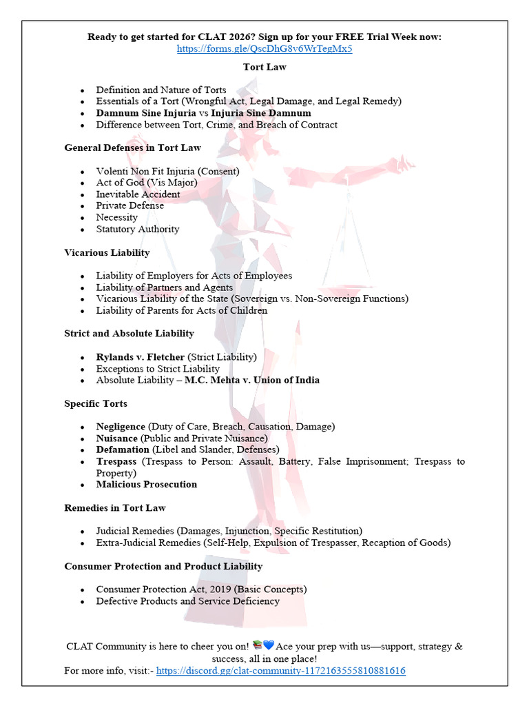 Comprehensive CLAT 2026 Law Guide | PDF | Tort | Crimes