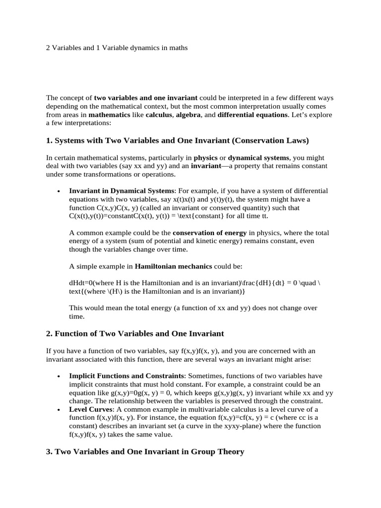 Two Variables and One Invariant in Math | PDF | Variable (Mathematics ...