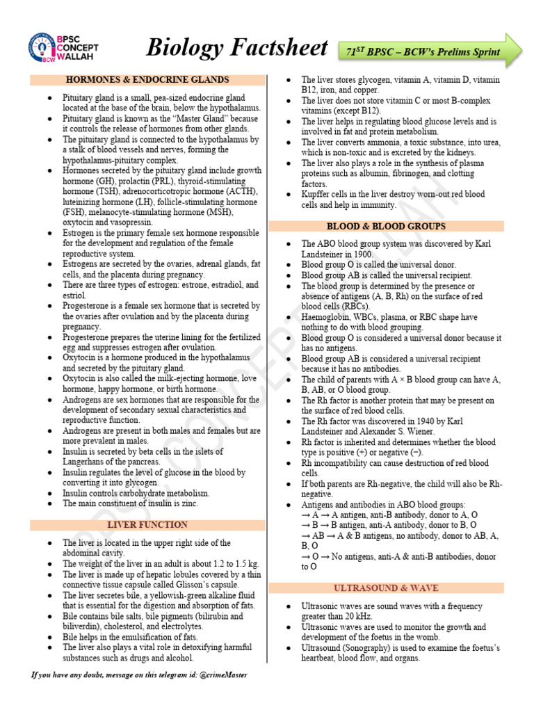 Key Biology Concepts for 71ST BPSC | PDF | Dna | Rna