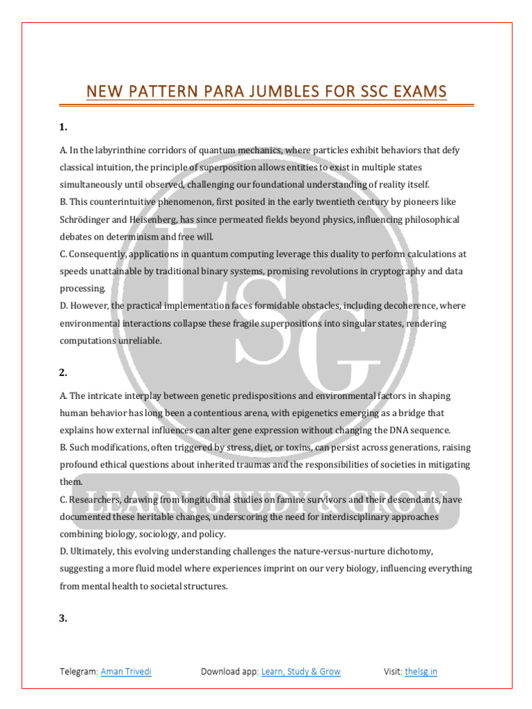 New SSC Exam Para Jumbles Guide | PDF | Existentialism | Neuroplasticity