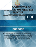 Role of The Director of Pharmacy - The First Six Months