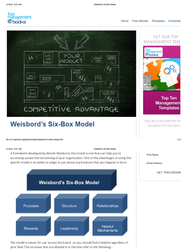 Weisbord's Six-Box Model Overview | PDF | Leadership | Business