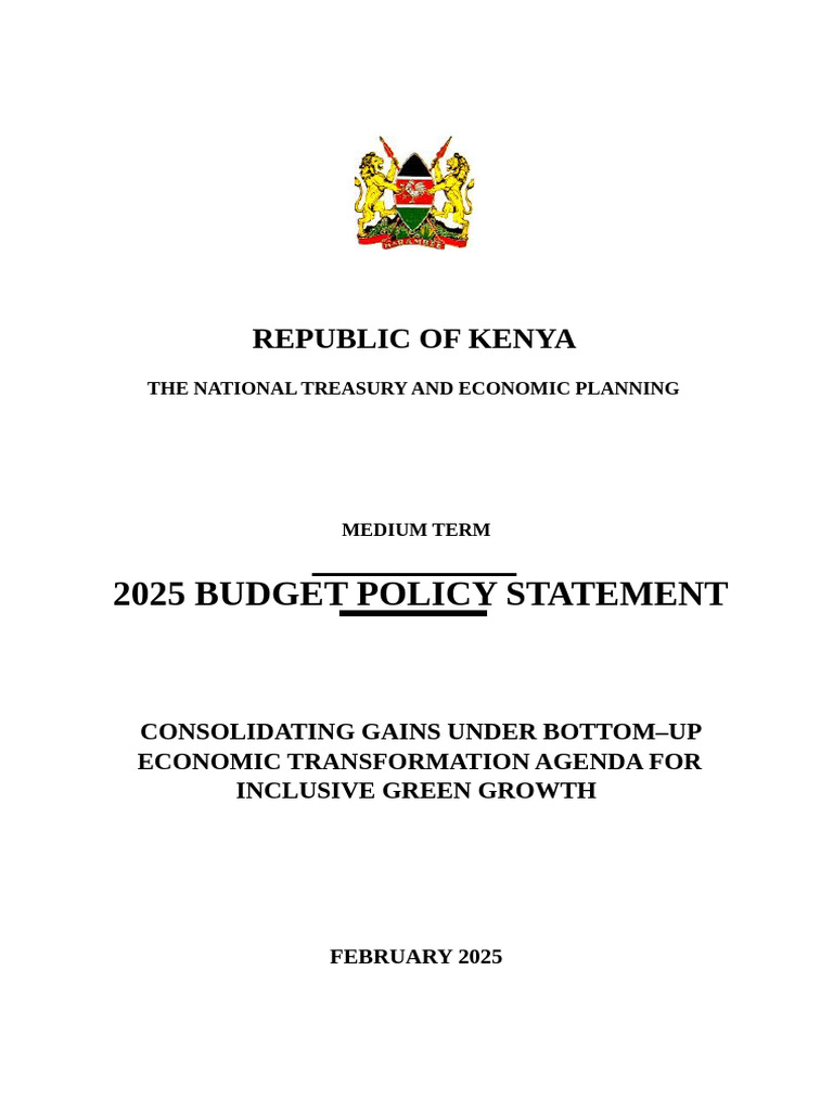 Kenya 2025 Budget Policy Statement | PDF | Cost Of Living | Agriculture