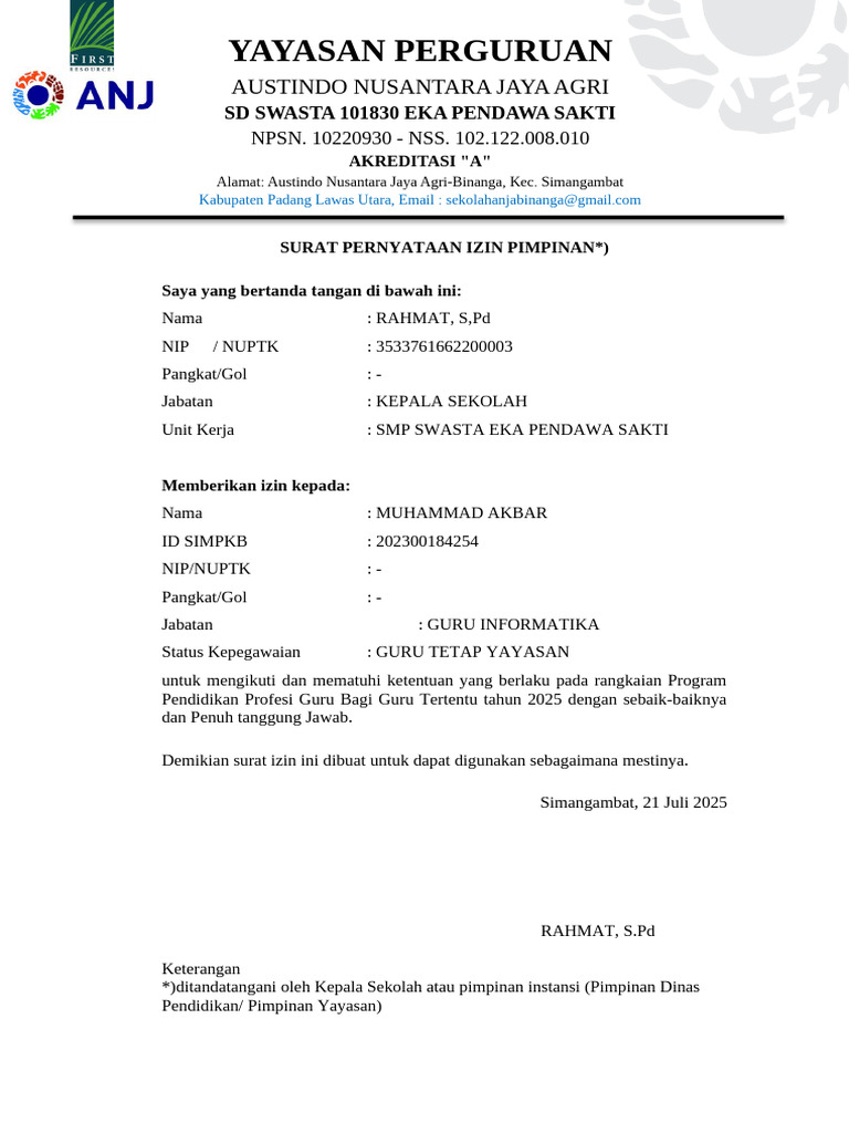 Surat Izin Program Pendidikan Guru 2025 | PDF