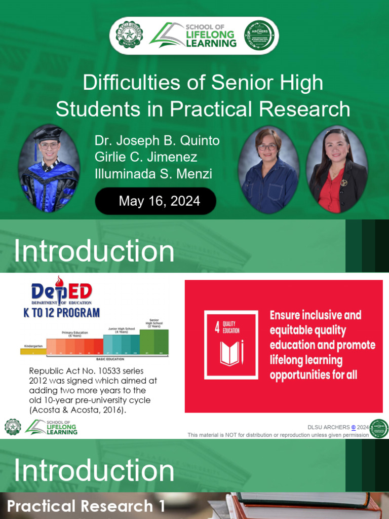 Challenges in Senior High Research | PDF | Methodology | Learning