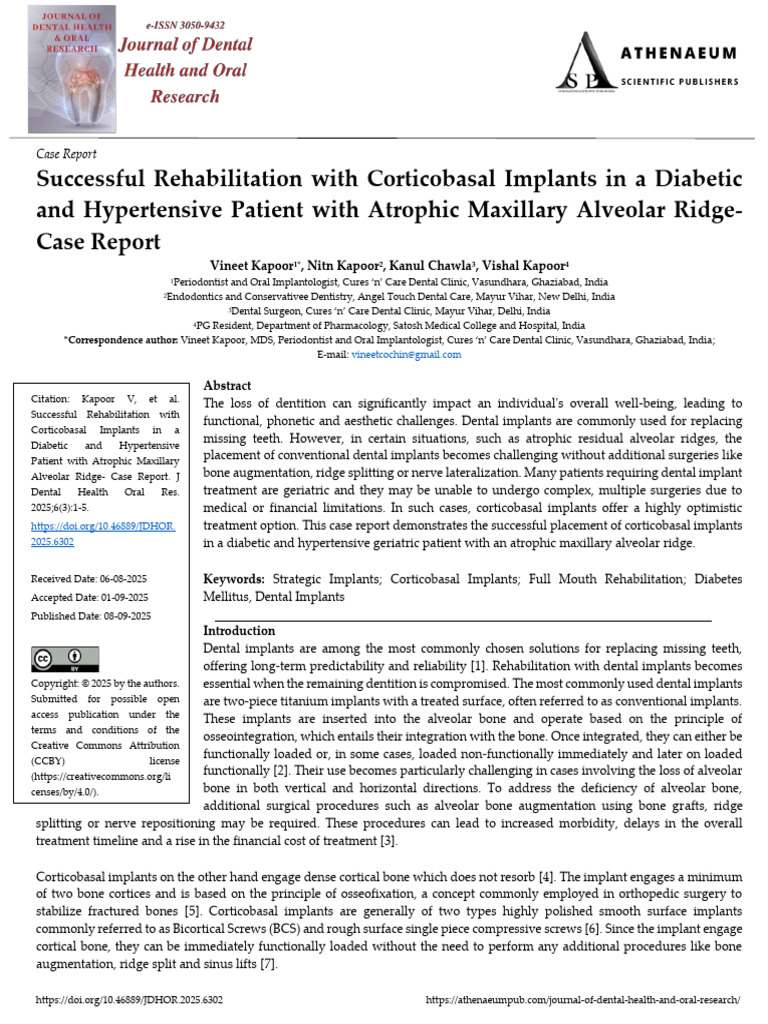 Successful Rehabilitation With Corticobasal Implants in A Diabetic and ...