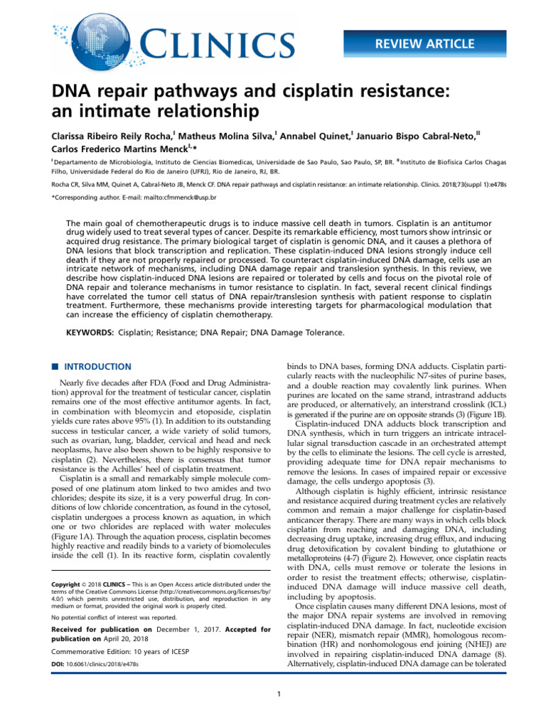 Cisplatin Resistance via DNA Repair Mechanisms | PDF | Dna Repair | Dna ...