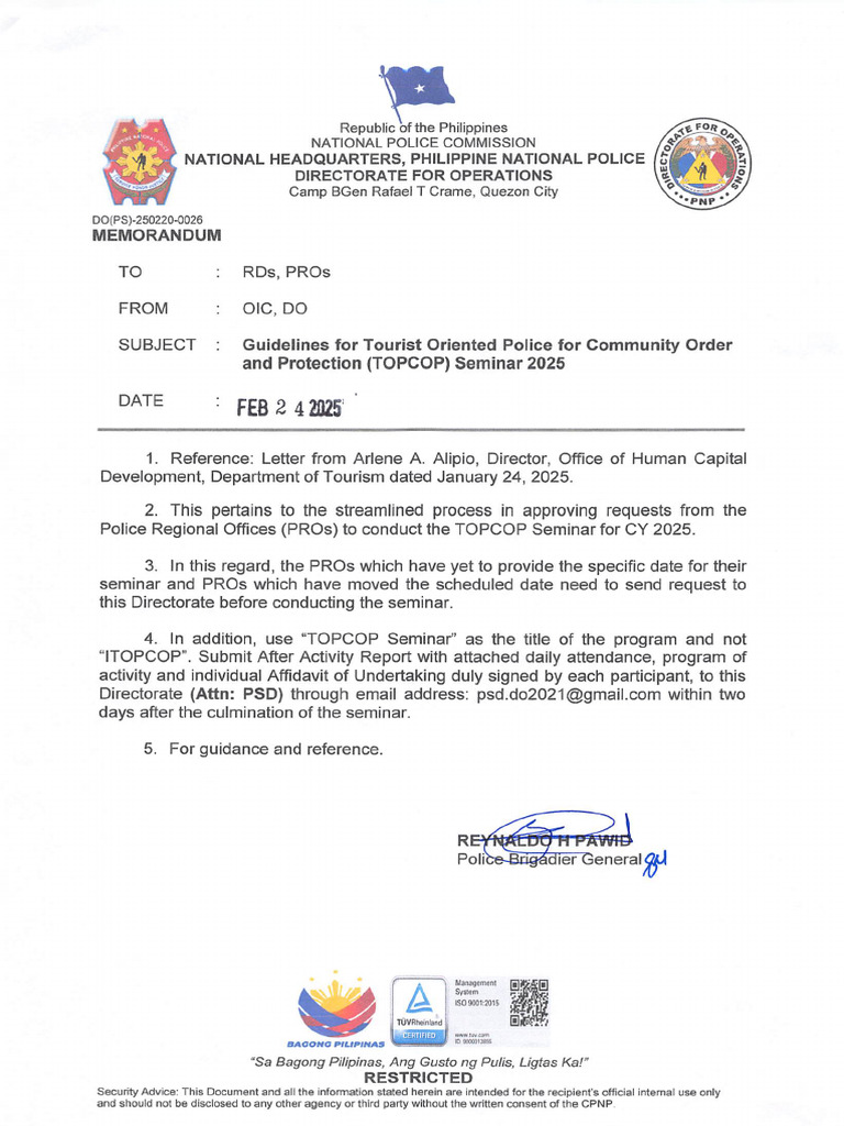 Guidelines For Tourist Oriented Police For Community Order and ...