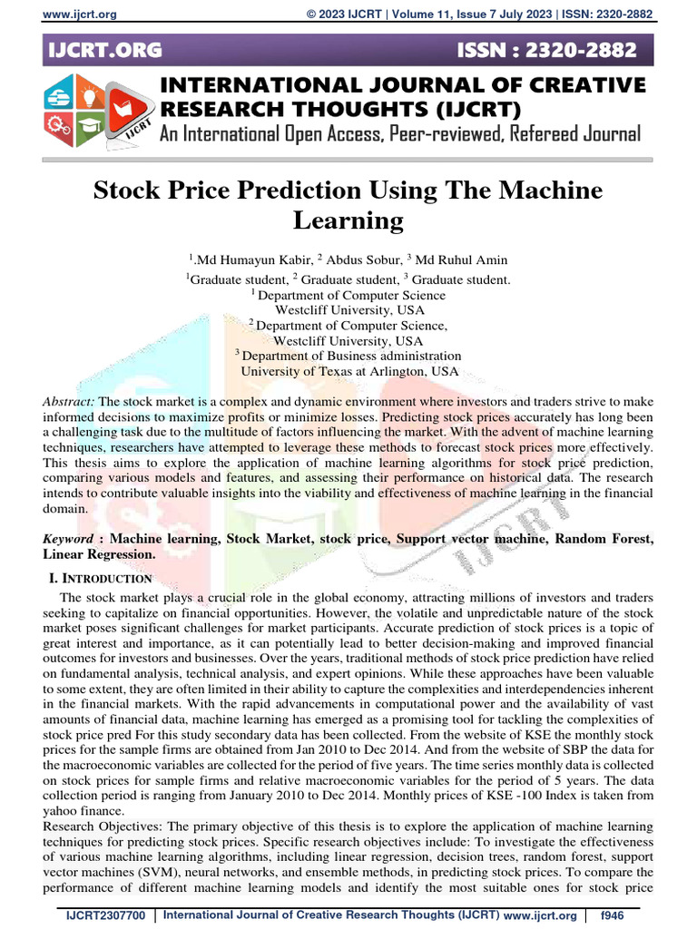 Machine Learning for Stock Price Prediction | PDF | Machine Learning ...