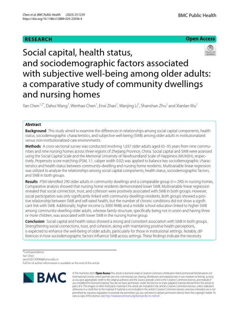 Social Capital and Well-Being in Seniors | PDF | Social Capital | Well ...