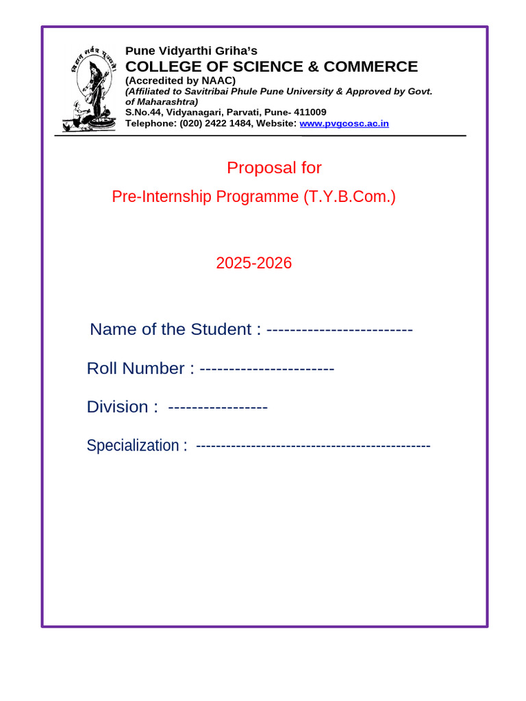 T.Y.B.Com. Internship Proposal 2025-26 | PDF