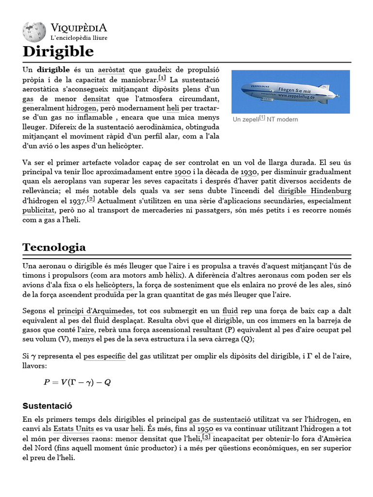 Dirigible - Viquipèdia, L'enciclopèdia Lliure | PDF