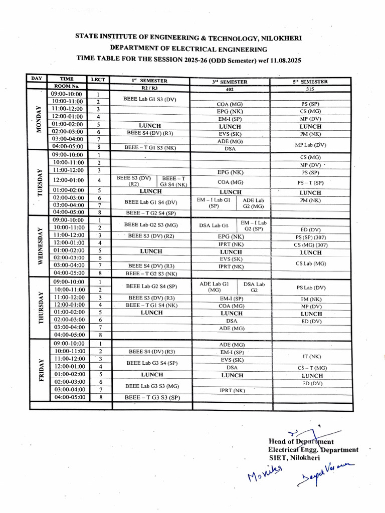 Electrical Engineering Timetable 2025-26 | PDF | Engineering ...