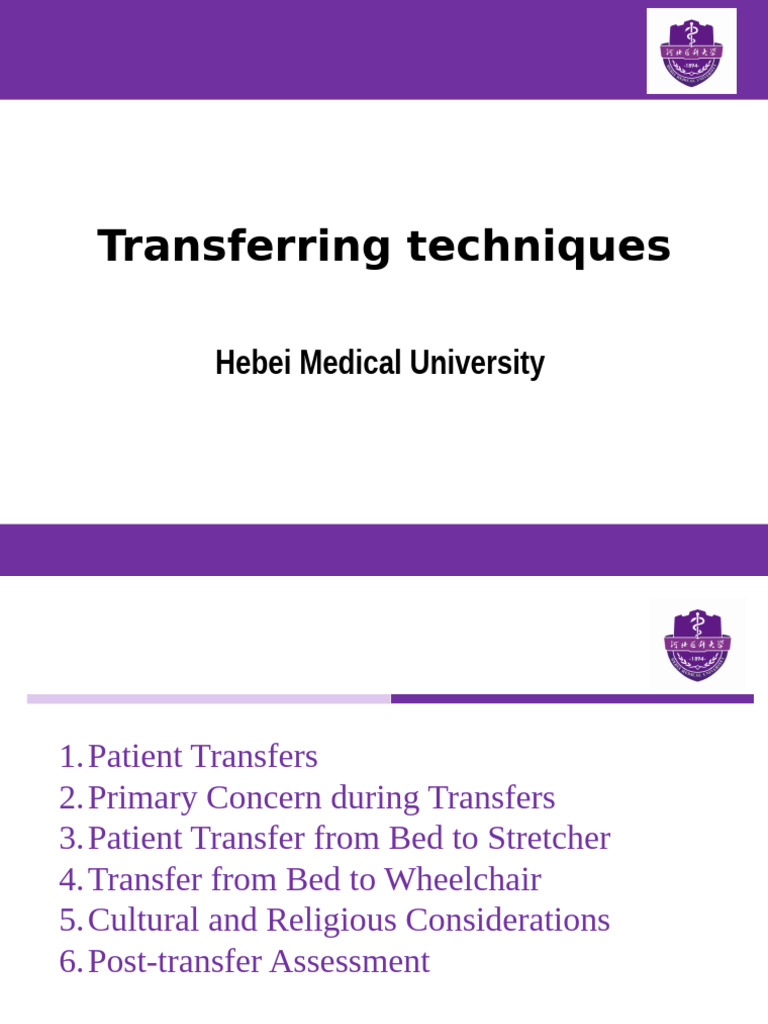 Patient Transfer Techniques Guide | PDF | Wheelchair | Nursing