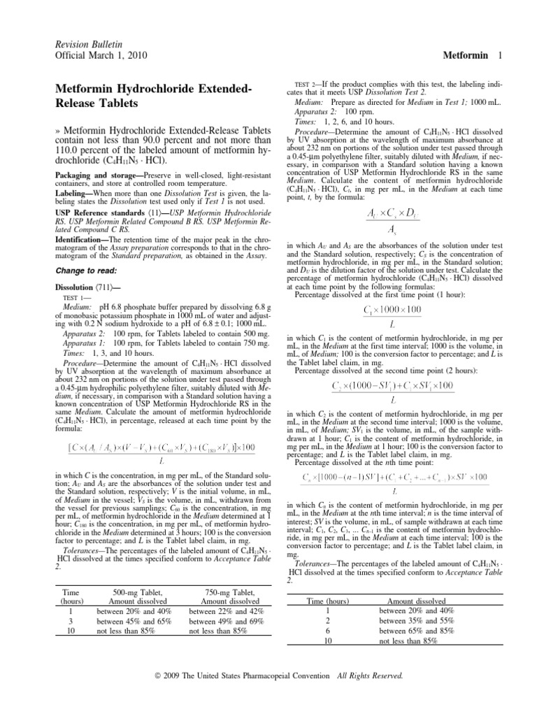 Metformin Hydrochloride Dissolution Test | PDF | Absorbance | Buffer ...