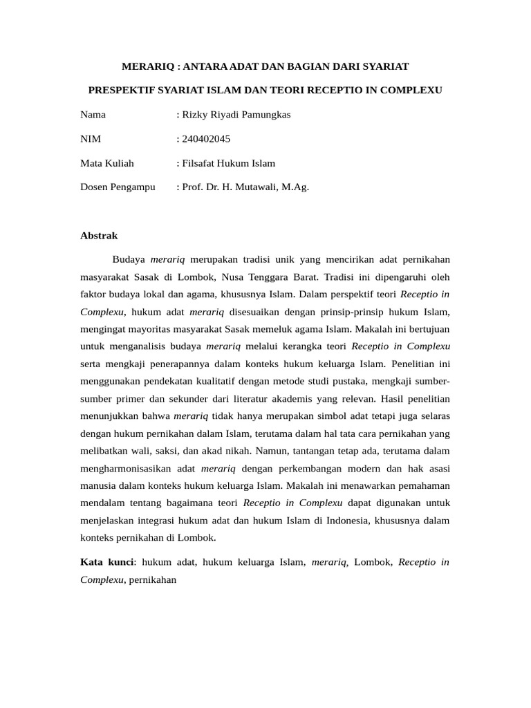 Merariq: Tradisi Pernikahan Sasak dan Islam | PDF