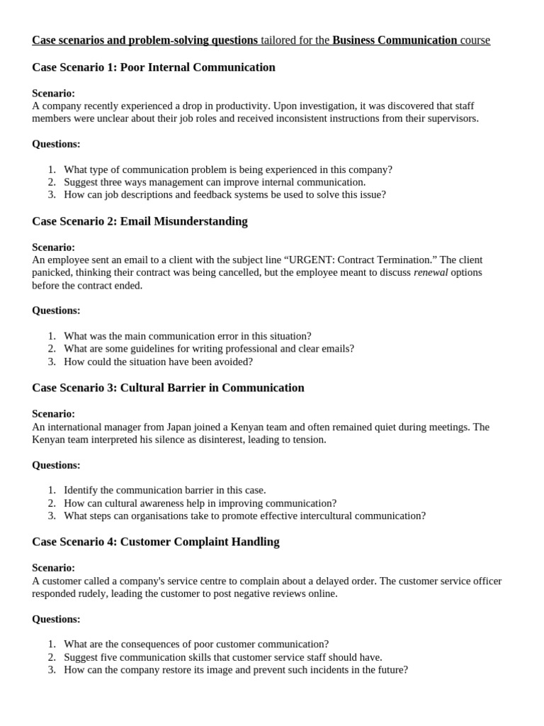 Business Communication Case Studies | PDF | Communication | Nonverbal ...