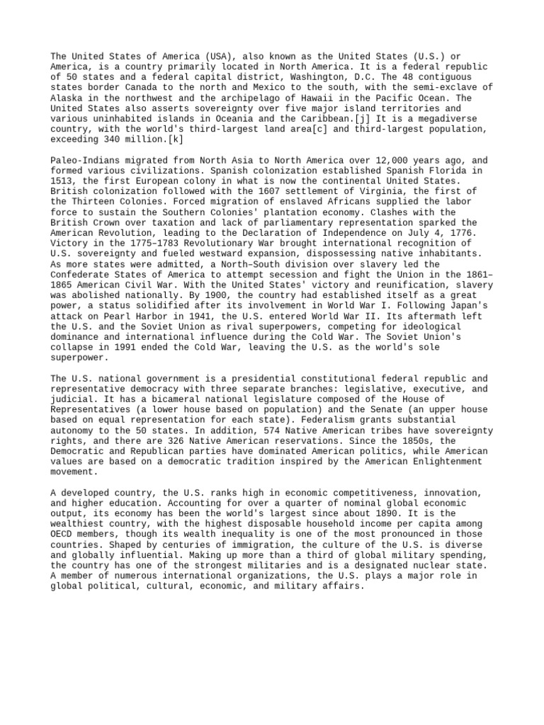 Overview of the United States History | PDF | The United States | North ...