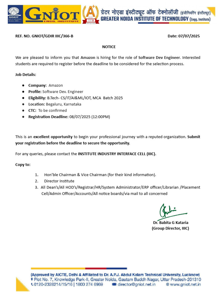 Amazon Software Engineer Hiring Notice | PDF