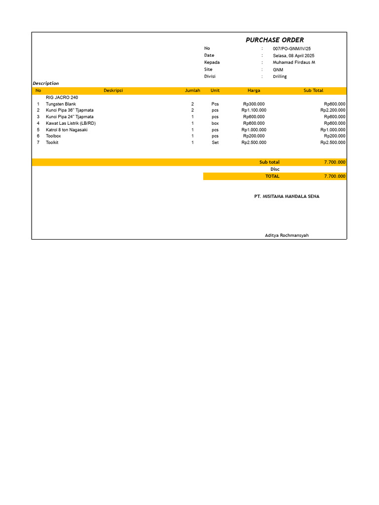 Purchase Order: Description | PDF