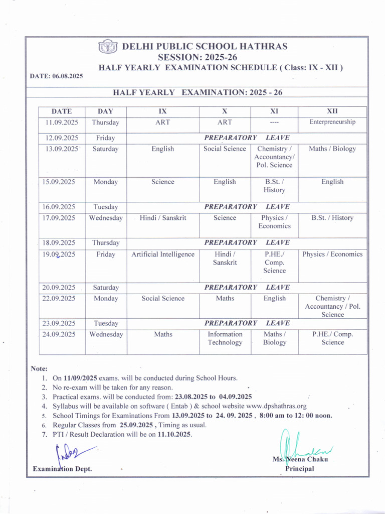 Half Yearly Examination Datesheet IX TO XII | PDF | Chess | Chess Theory