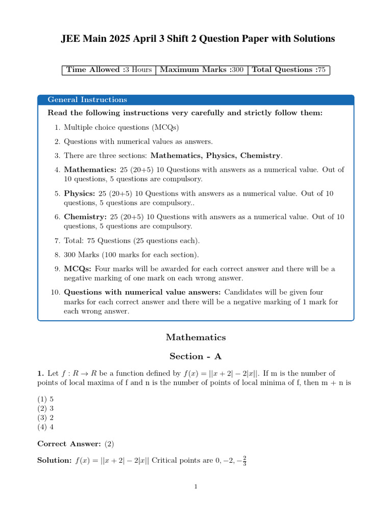JEE Main 2025 April 3 Shift 2 Paper | PDF | Ellipse | Circle