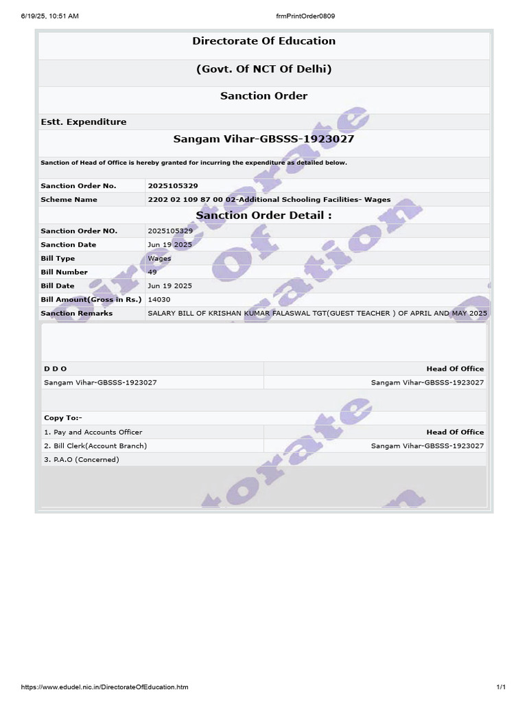 Sanction Order for Guest Teacher Salary | PDF