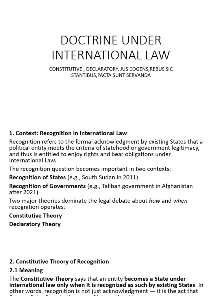 International Law: Recognition Theories & Jus Cogens | PDF | Treaty ...