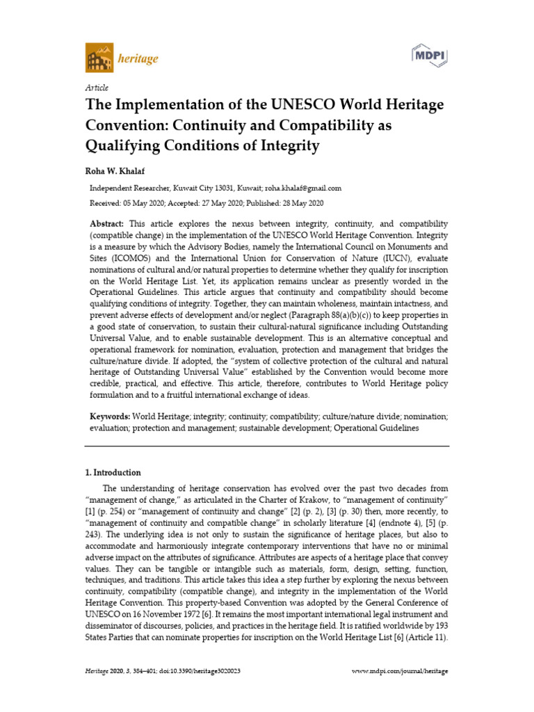UNESCO Heritage Integrity Framework | PDF | Sustainability ...