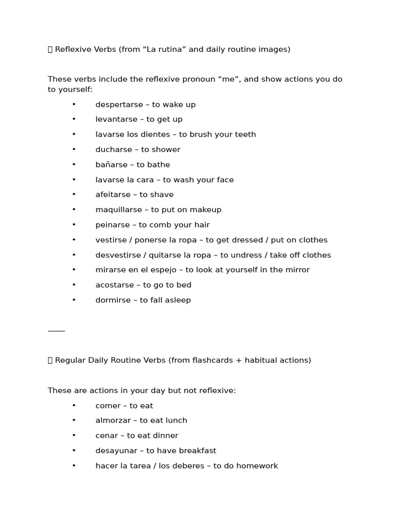 Reflexive Verbs in Daily Routines | PDF | Grammar | Semantics