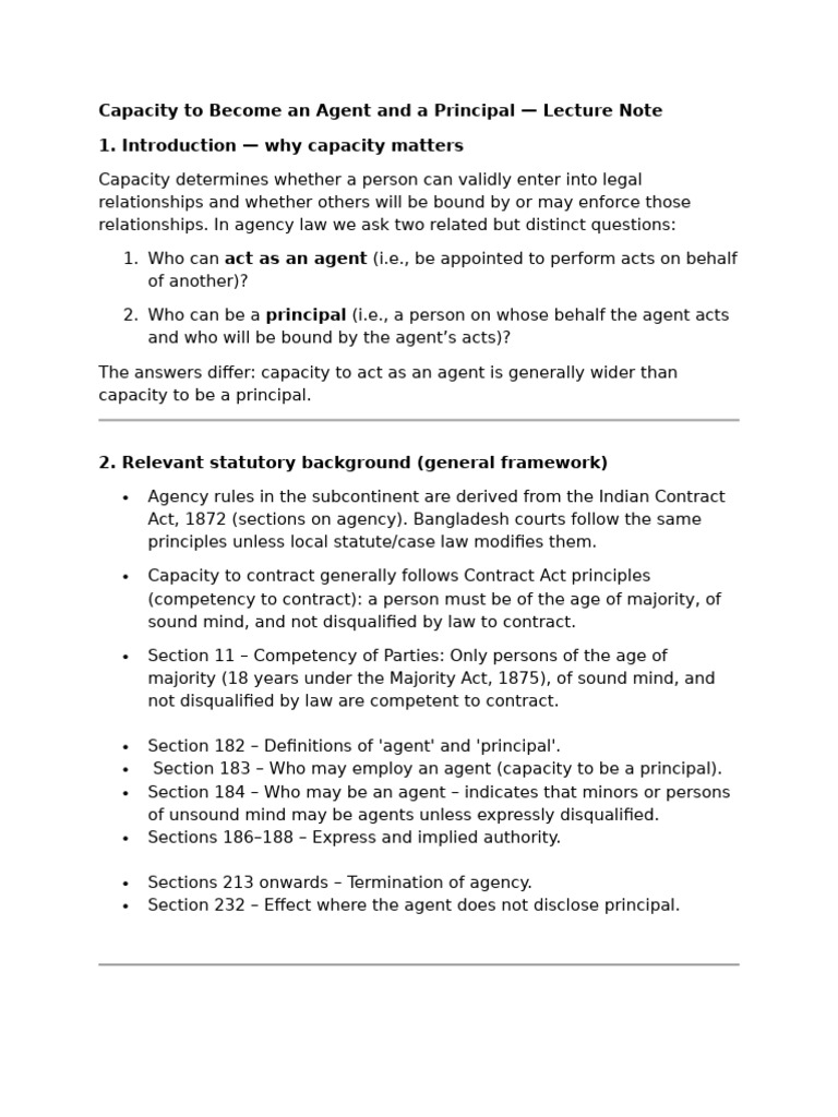 Minors as Agents: Legal Capacity Explained | PDF | Law Of Agency ...