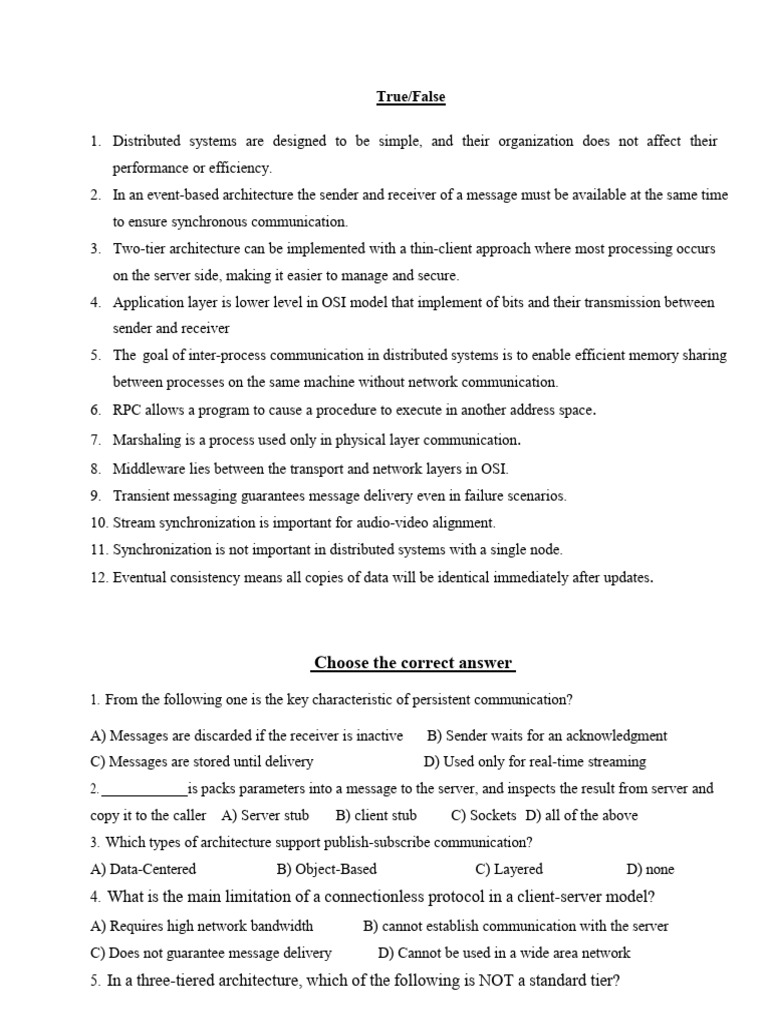 True/False Questions on Distributed Systems | PDF | Computer Network ...