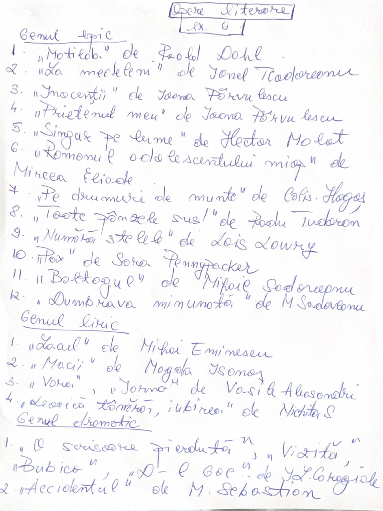 Opere Literare - Ex - 9 | PDF
