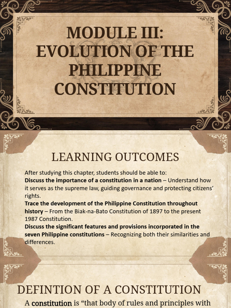 Evolution of the Philippine Constitution | PDF | Constitution | Justice