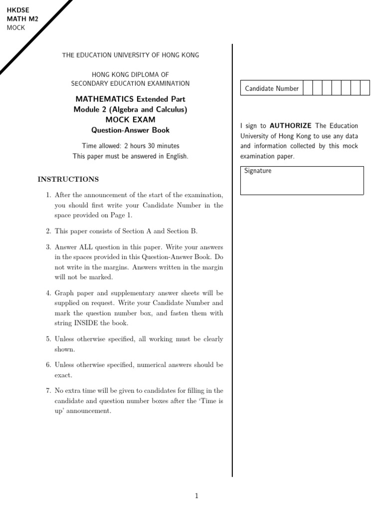 HKDSE Math M2 Mock Exam Paper | PDF | Cartesian Coordinate System ...