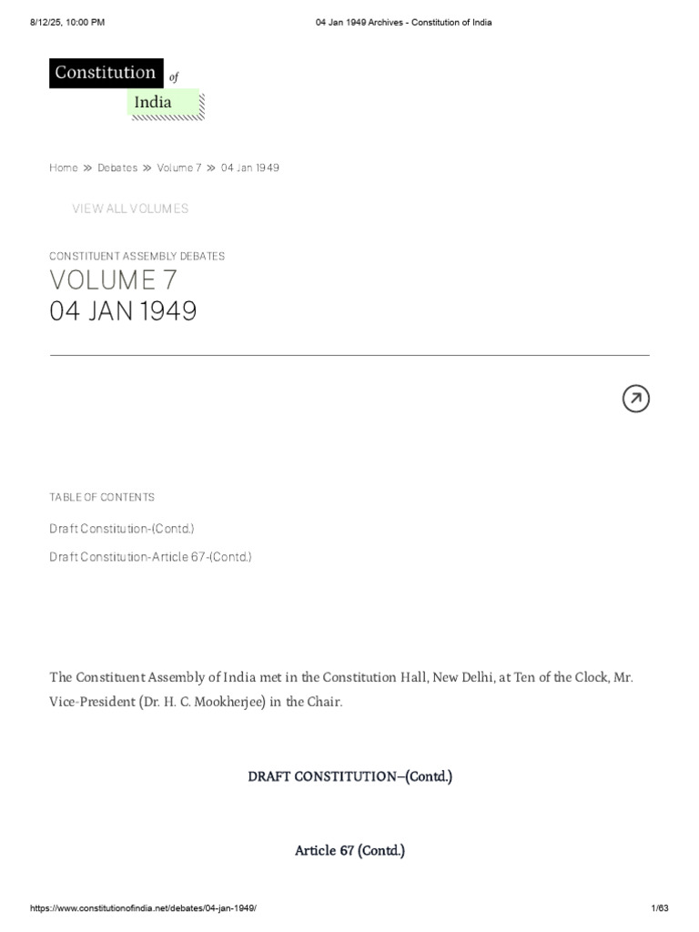 Constituent Assembly Debate on Article 67 | PDF | Electoral District ...