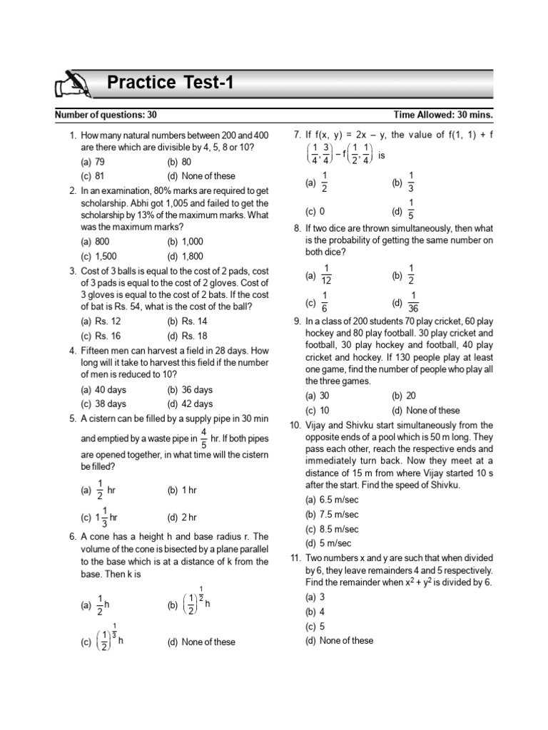 Math Practice Test with Solutions | PDF | Elementary Geometry ...