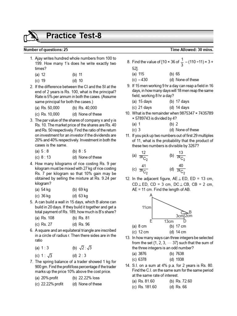 Quantitative Aptitude Practice Paper 8 | PDF | Circle