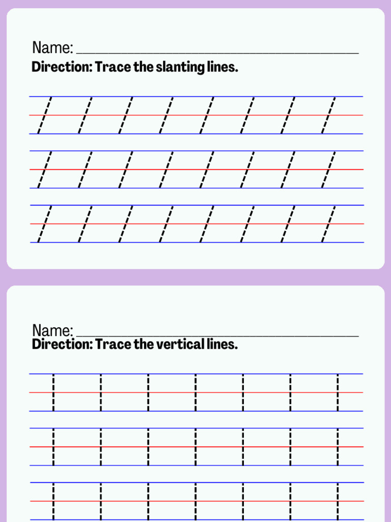 Lilac Simple Slanting Line Tracing Worksheet | PDF