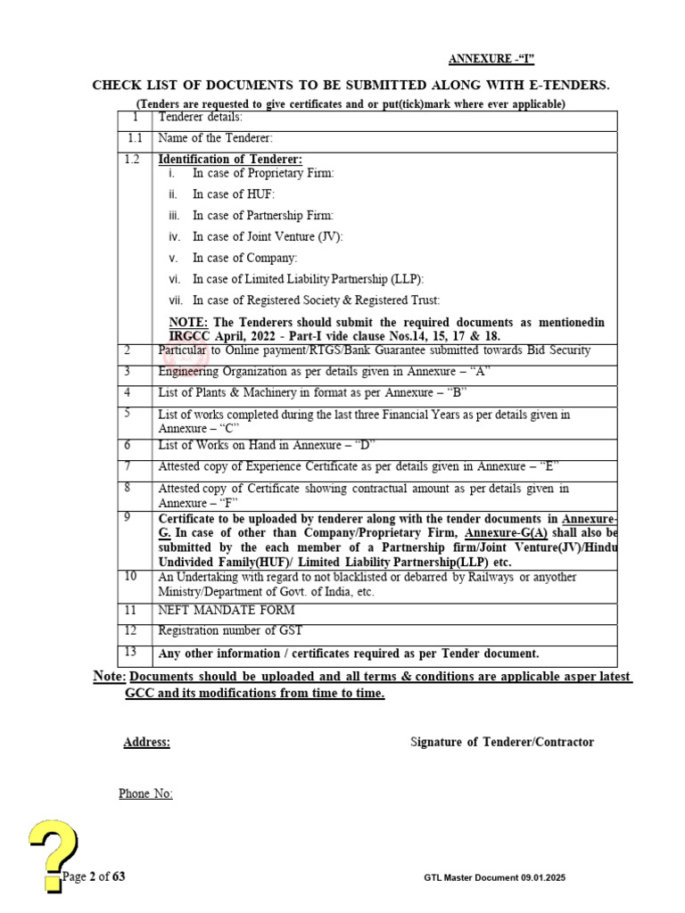 E-Tender Document Submission Checklist | PDF | Subcontractor | Limited ...